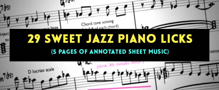 Jazz piano licks notated as sheet music