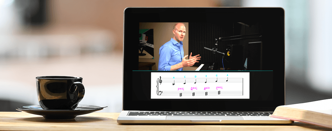 Watching The Musical Ear course on a laptop