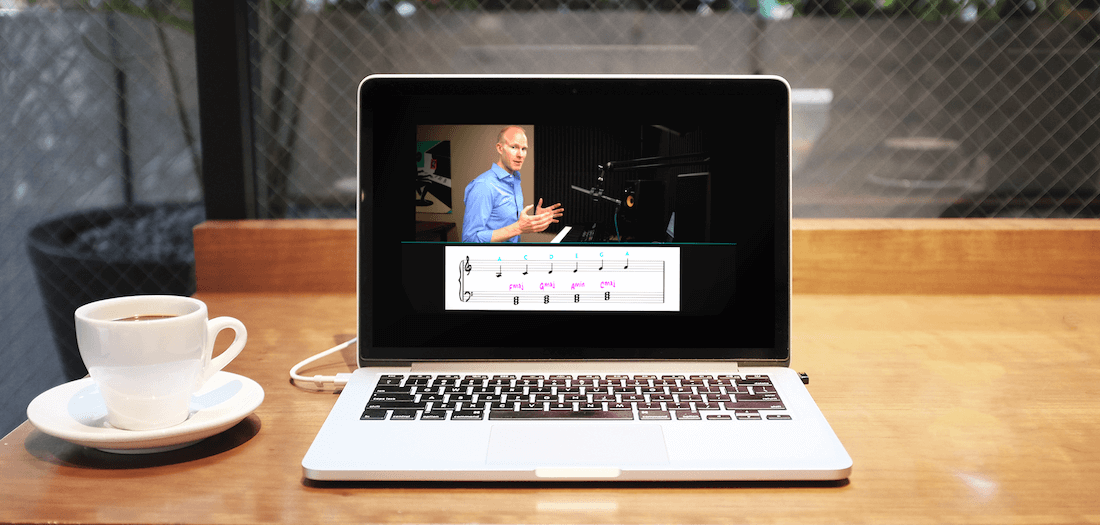 jazz piano courses on a laptop